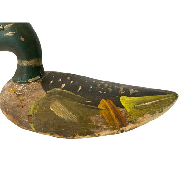 Antique Duck Decoy Wooden Mallard Drake Wood Folk Art Carved Painted American - Picture 6 of 9